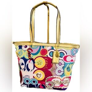 Coach Poppy C Graffiti bag 2012, top zip, gold leather F19434 - NEW With Tags